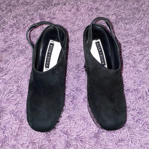 NEW 39.5 Alice + Olivia Tamson Black Suede Chunky Platform Pump Clogs Heels - Picture 12 of 15